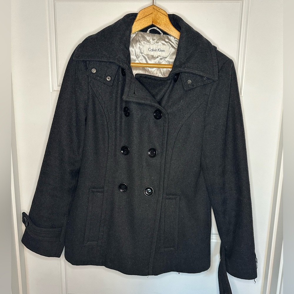 Charcoal gray Calvin Klein Pea Coat with Detatchable Hood